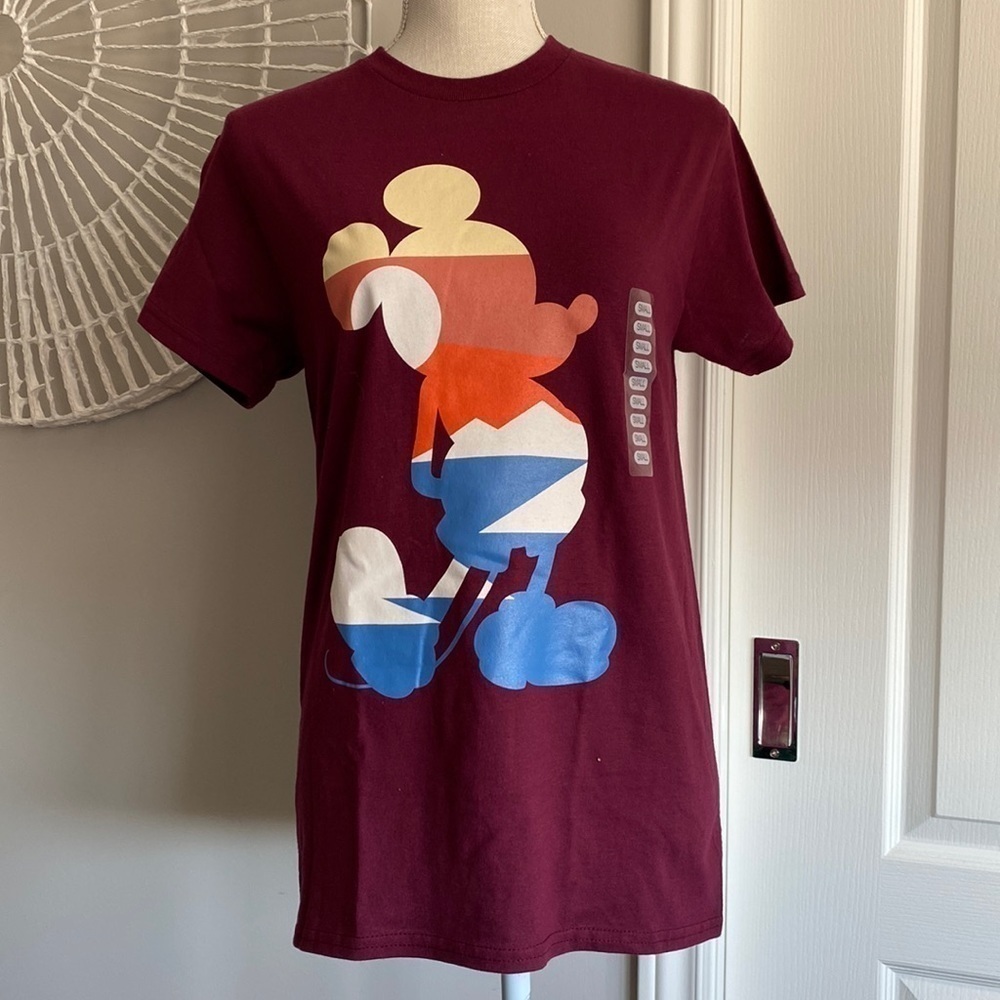 Disney - Maroon Mickey Mouse Silhouette with Mountains & Sun​​​​​​​​​​​​​